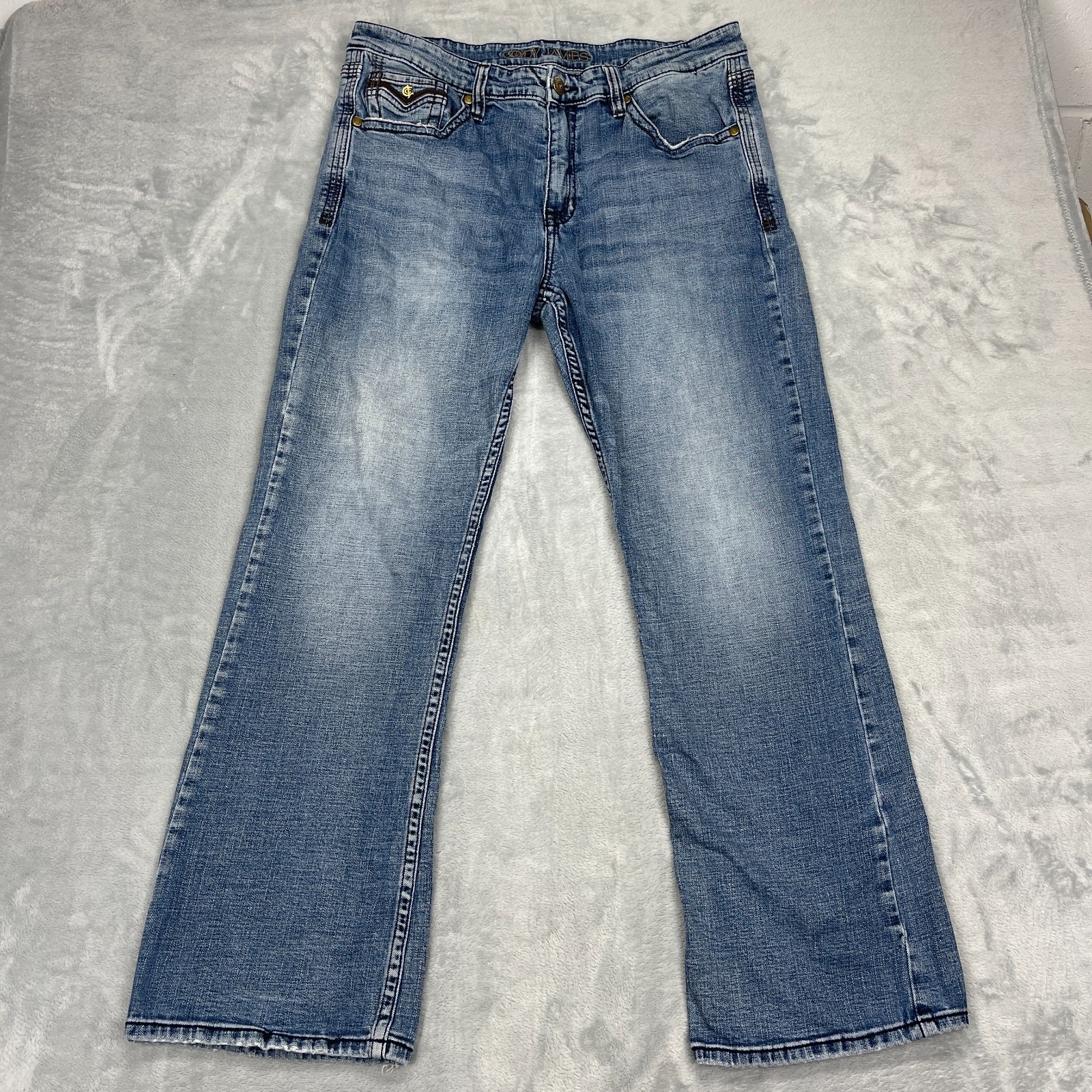 Cody James Jeans Mens 38x32 Blue Denim Medium Wash Americana Bootcut Leg Grunge